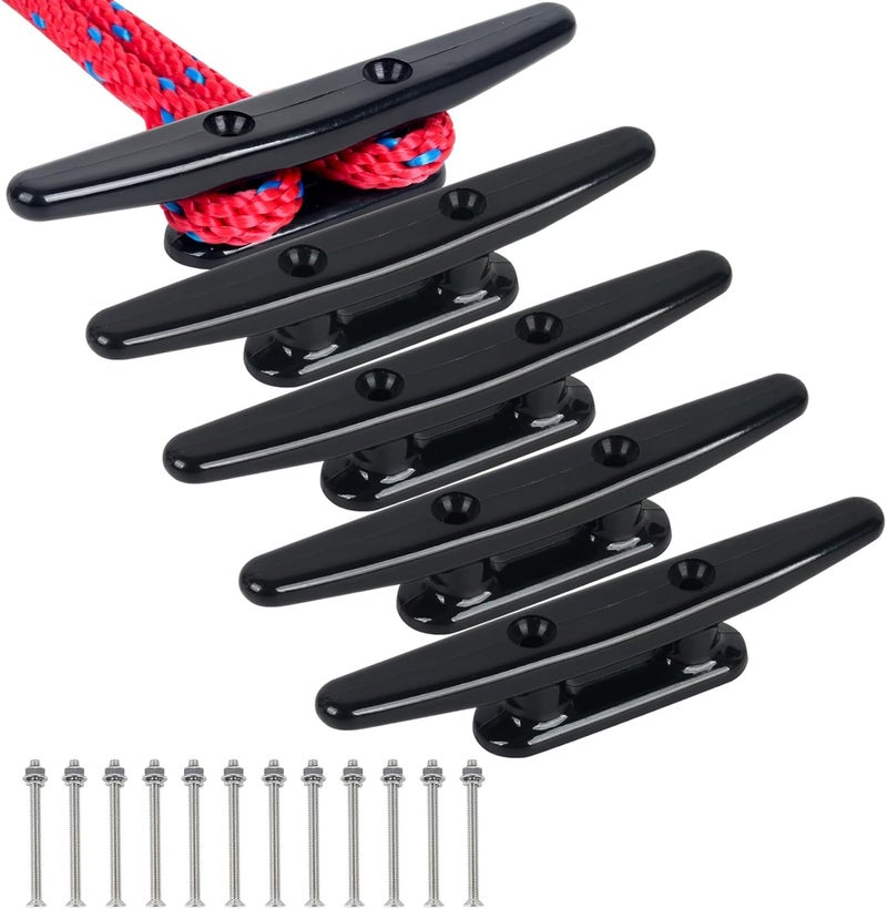 DEDU Nylon Boat Cleat, Dock Cleat 4 Inch 5 Inch 6 Inch 8 Inch Black, Boat Dock Cleats with Bolts Ideal for Marine, Deck, Nautical Decor (4 Pack & 6 Pack) - Image 1